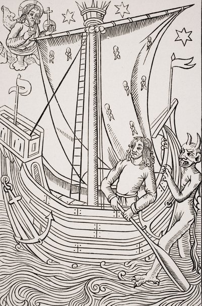 Merchant Vessel in a Storm, facsimile of a woodcut in 